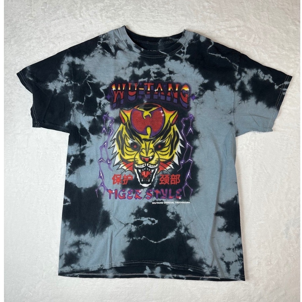 Wu-Tang Clan Tiger Style Tie Dye Graphic T-Shirt Black Grey Mens Small Medium